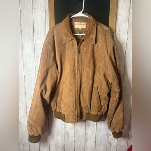 Norm Thompson Men's XL Brown Suede Leather Bomber Jacket Full Zip Quilted Lined